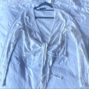 Flower tie top cropped